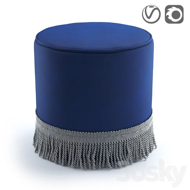 Velor pouf with fringe Ramona
